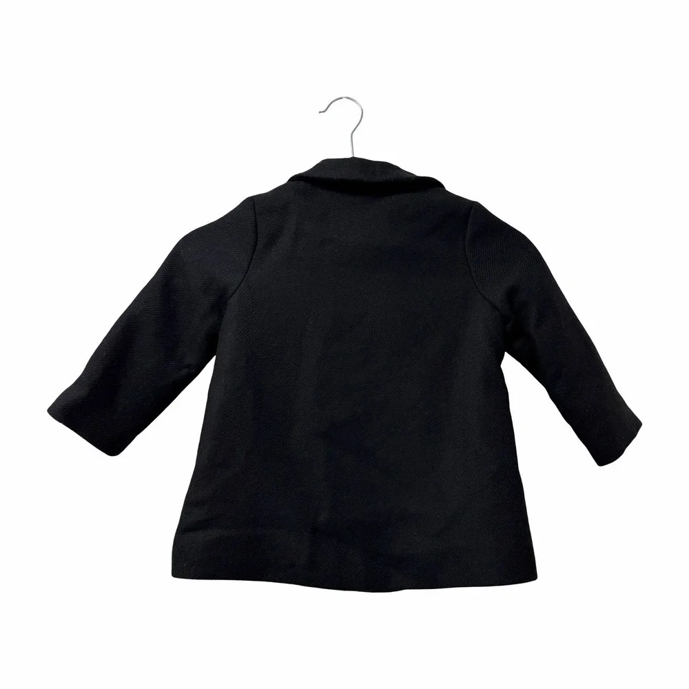 ZARA Wool Blend Button Front Pea Coat Girls Size 3/4Y Black Heavyweight Winter